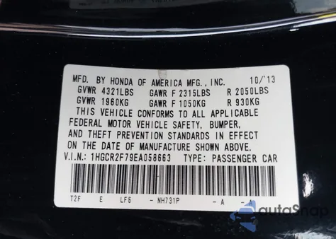 2014 Honda Accord Ex from USA, damaged, VIN 1HGCR2F79EA058663